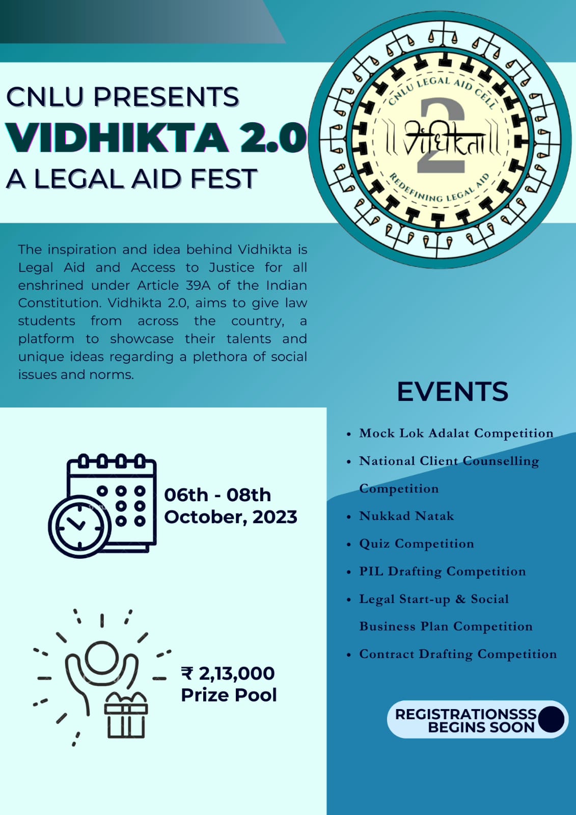 VIDHIKTA 2.0, Legal Fest by Chanakya National Law University, Patna (6th-8th October 2023)